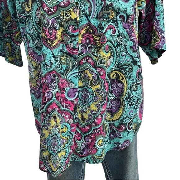 Vintage Abstract Paisley Button Up Shirt Large Boho Hippie Festival Retro Chic - Picture 9 of 11